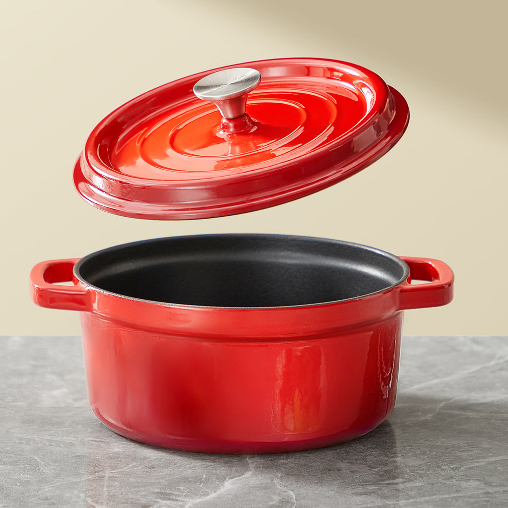 COOKER KING Chuanjia 24 cm Faitout en fonte émaillée, ustensile de cuisson robuste à maintien thermique, rouge style Le Creuset