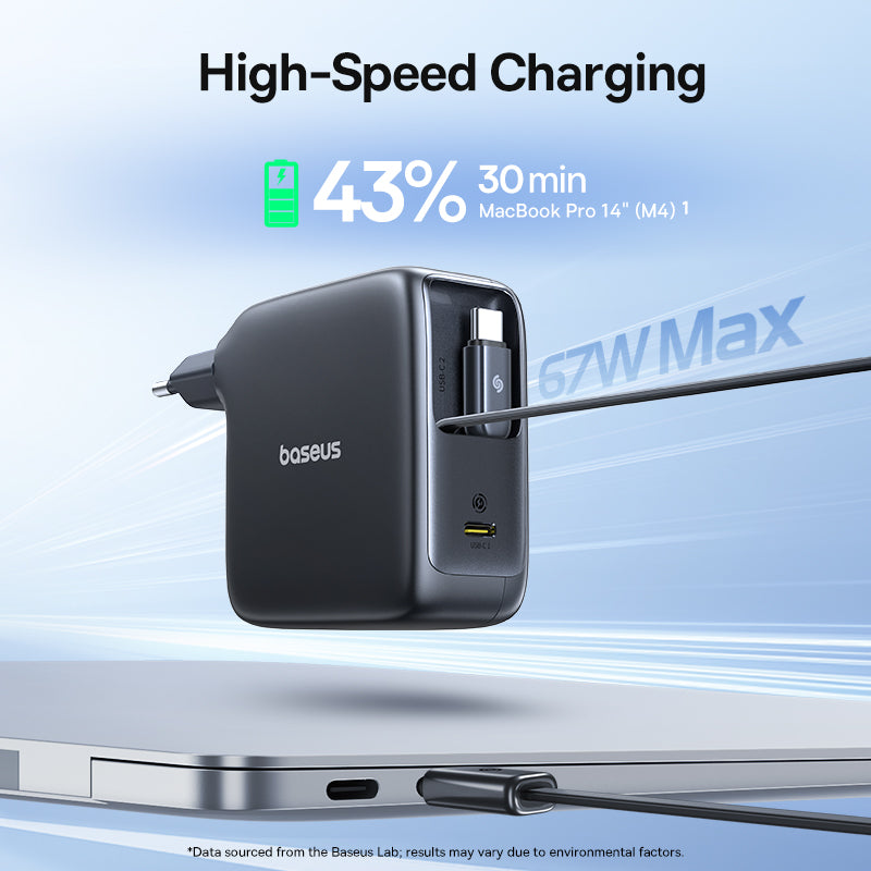Baseus EnerCore CJ21 USB-C Chargeur avec 2 cables rétractables 3C 67 W - Noir interstellaire