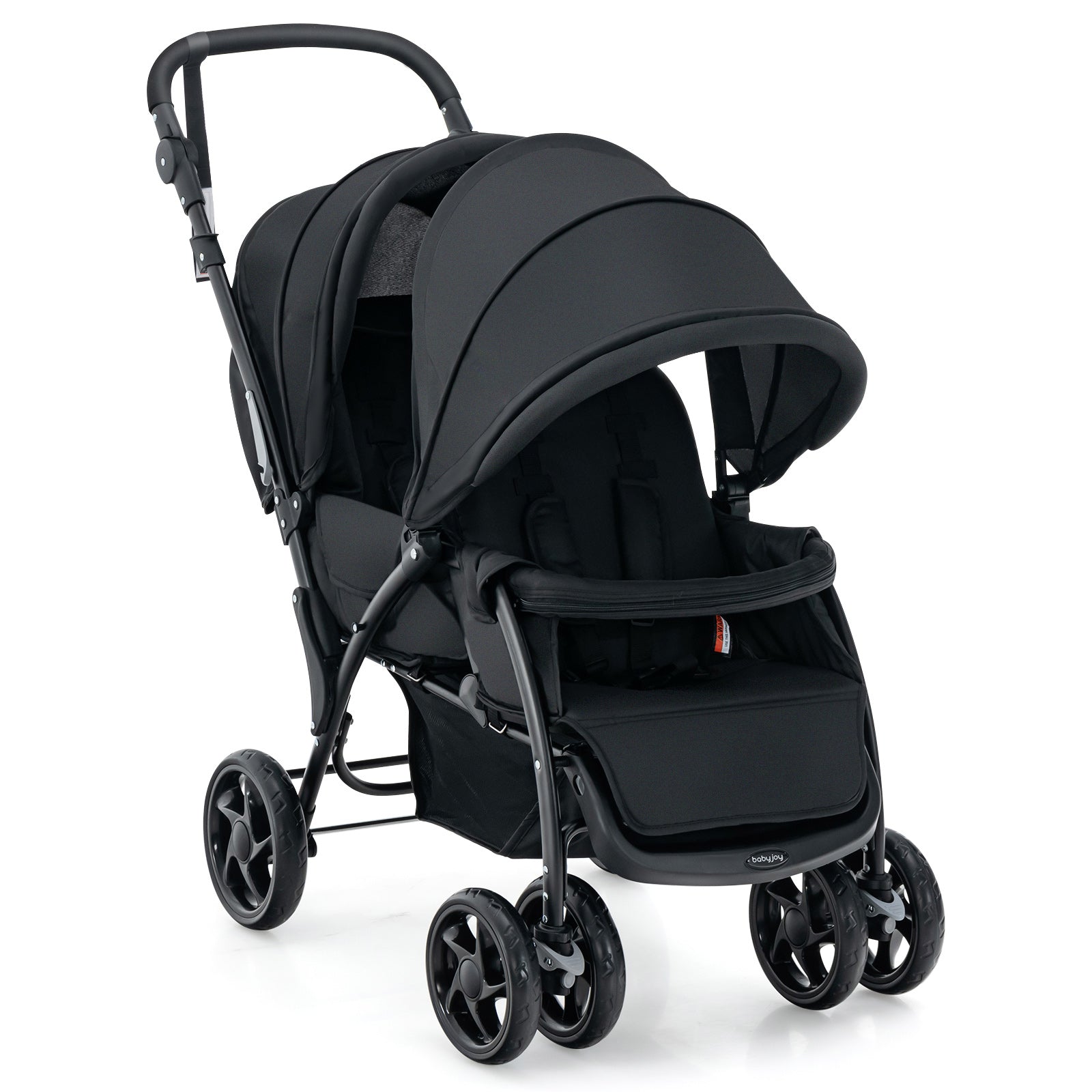Poussette jumelle pliable Sibling avec dossier réglable et pare-soleil, capacité de charge 30 kg, noir