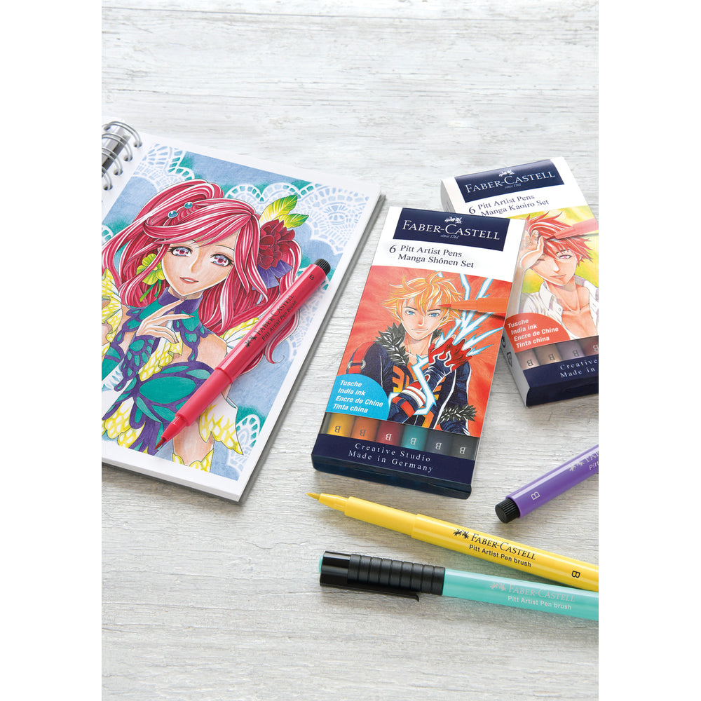 Faber-Castell Pitt Artist Manga Shônen Lot de 6 stylos à l'encre de Chine