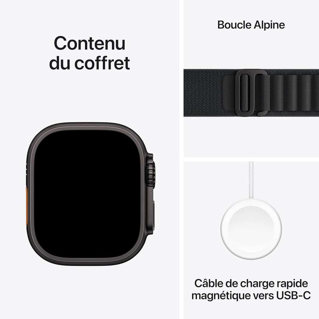 Apple Watch Ultra 3 GPS + Cellular 49 mm - boîtier en titane noir avec bracelet en cuir noir Alpine - Taille moyenne