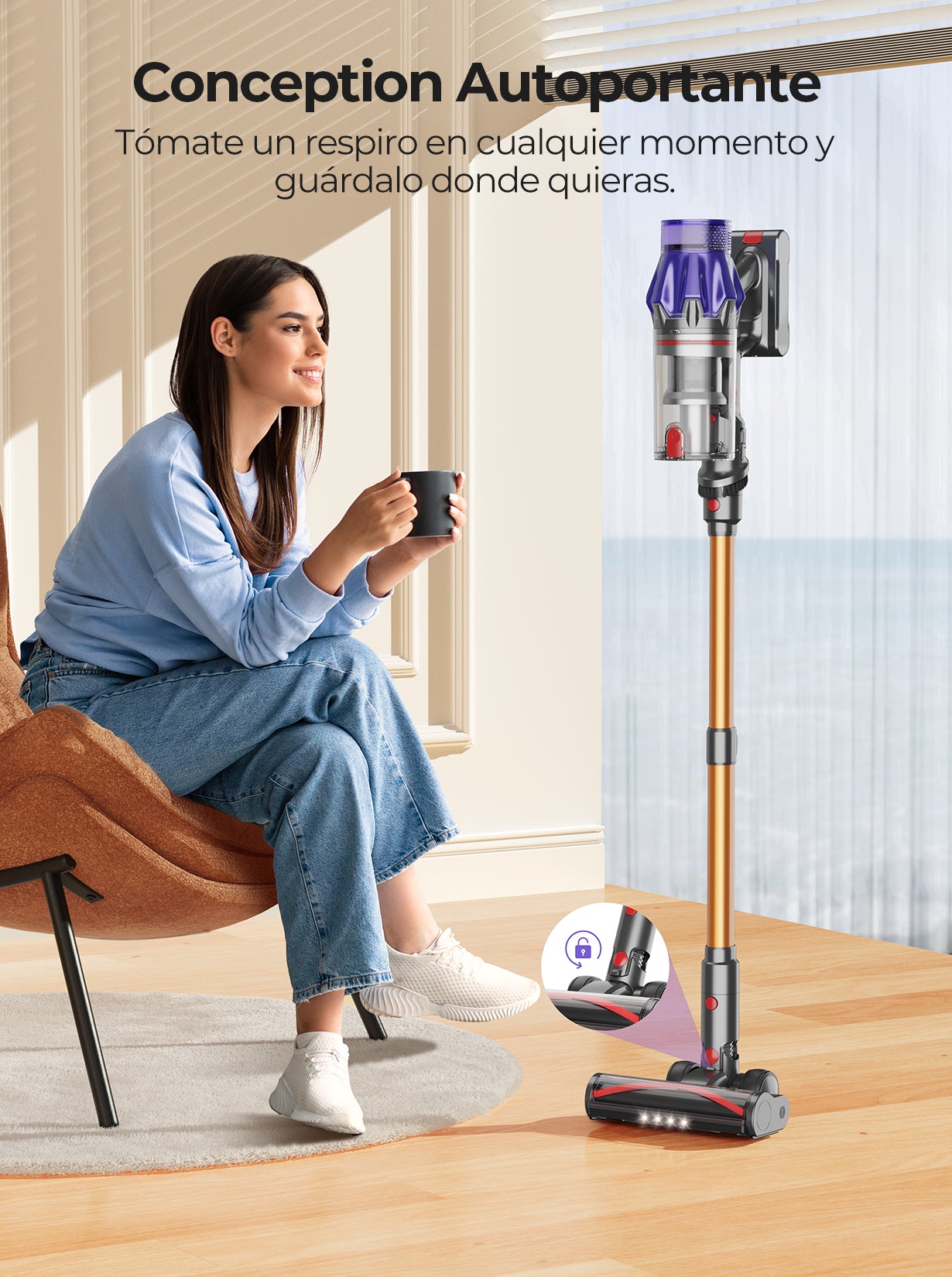 Laresar V7 Aspirateur sans fil, Aspirateur à main léger, Aspirateur balai puissant 50 kPa 500 W, Écran tactile, Autonomie de 60 min, Réglage à 3 vitesses, pour sols durs et tapis