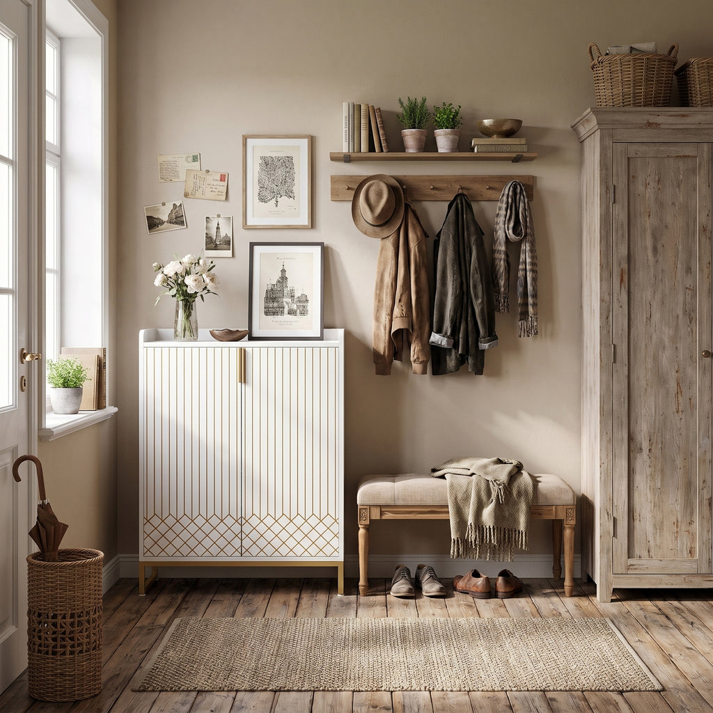 LANTINE Meuble à chaussures en bois avec portes et 5 niveaux pour 25 paires - Blanc
