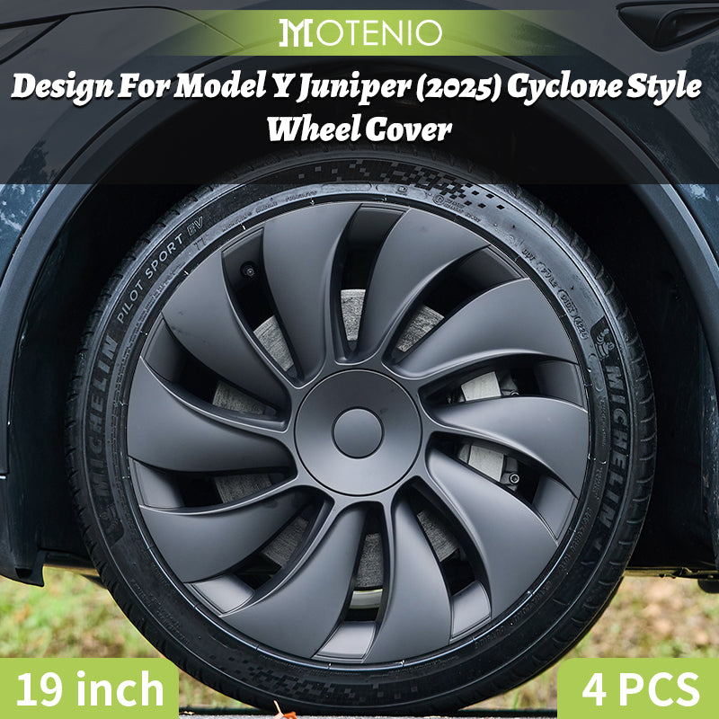 4PCS Cache Jante Premium Pour Tesla Model Y Juniper (2025-2026) 19 Pouces Cache Jantes Noir Mat Style Cyclone avec Centre Lisse Couverture Complète Couverture Protectrice Exclusivement
