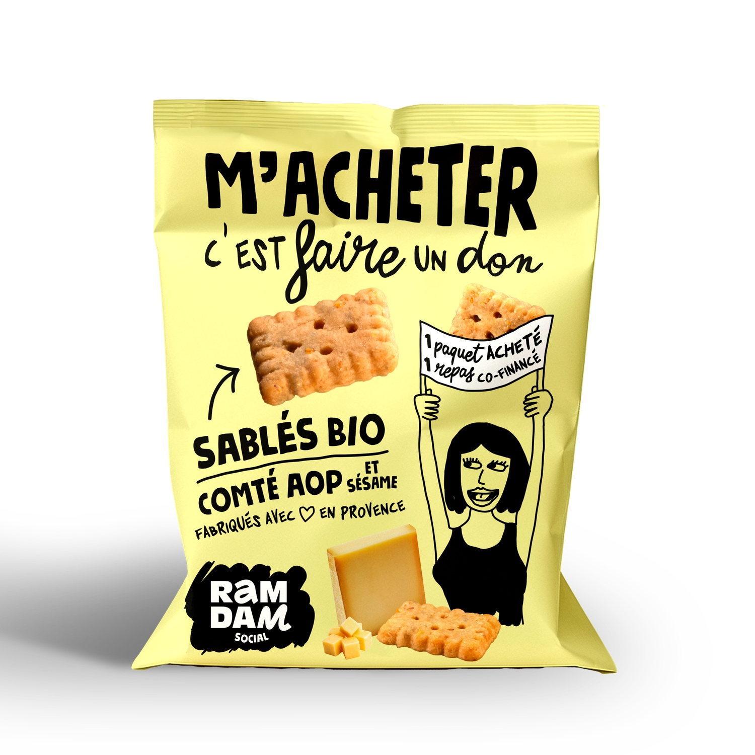 RAMDAM SOCIAL Biscuit Sablé Salé Bio Fromage Comté & Sésame 100 g