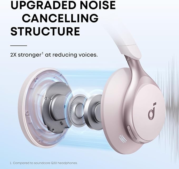 soundcore par Anker Space One, casque à réduction de bruit active adaptative, réduction 2X plus forte des voix humaines, autonomie ANC 40 h, commande par application, audio sans fil haute résolution LDAC, port confortable, Bluetooth 5,3
