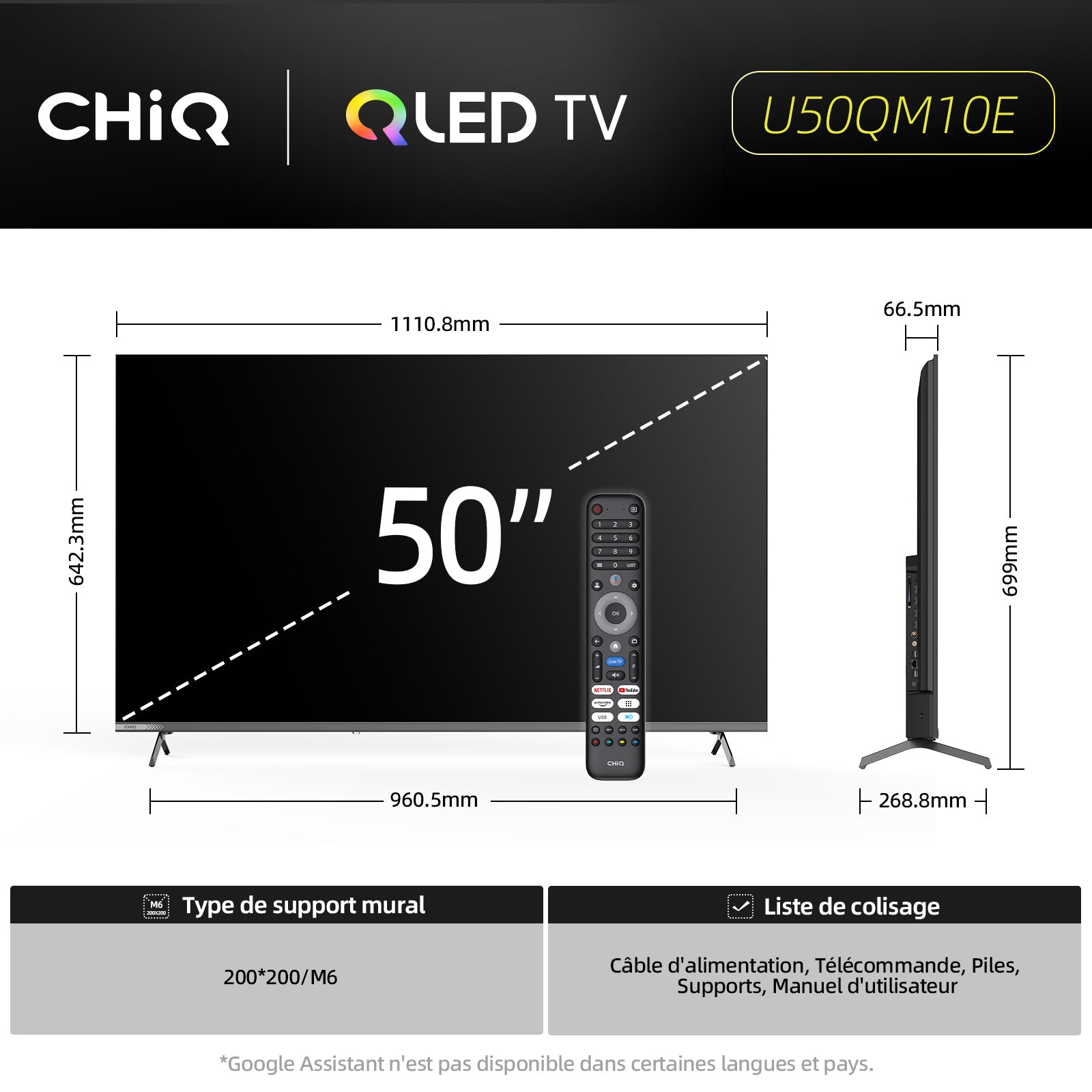 CHiQ Smart TV QLED Pro U50QM10E 50" 4K UHD Google TV