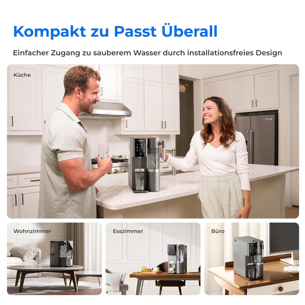 Système d’Osmose Inverse de Comptoir Waterdrop WD-A2 pour la Maison, Refroidisseur d’Eau Sans Bouteille avec Réservoir Portatif, Eau Froide, 6 Réglages de Température, Rapport 3:1 Eau Pure/Drain