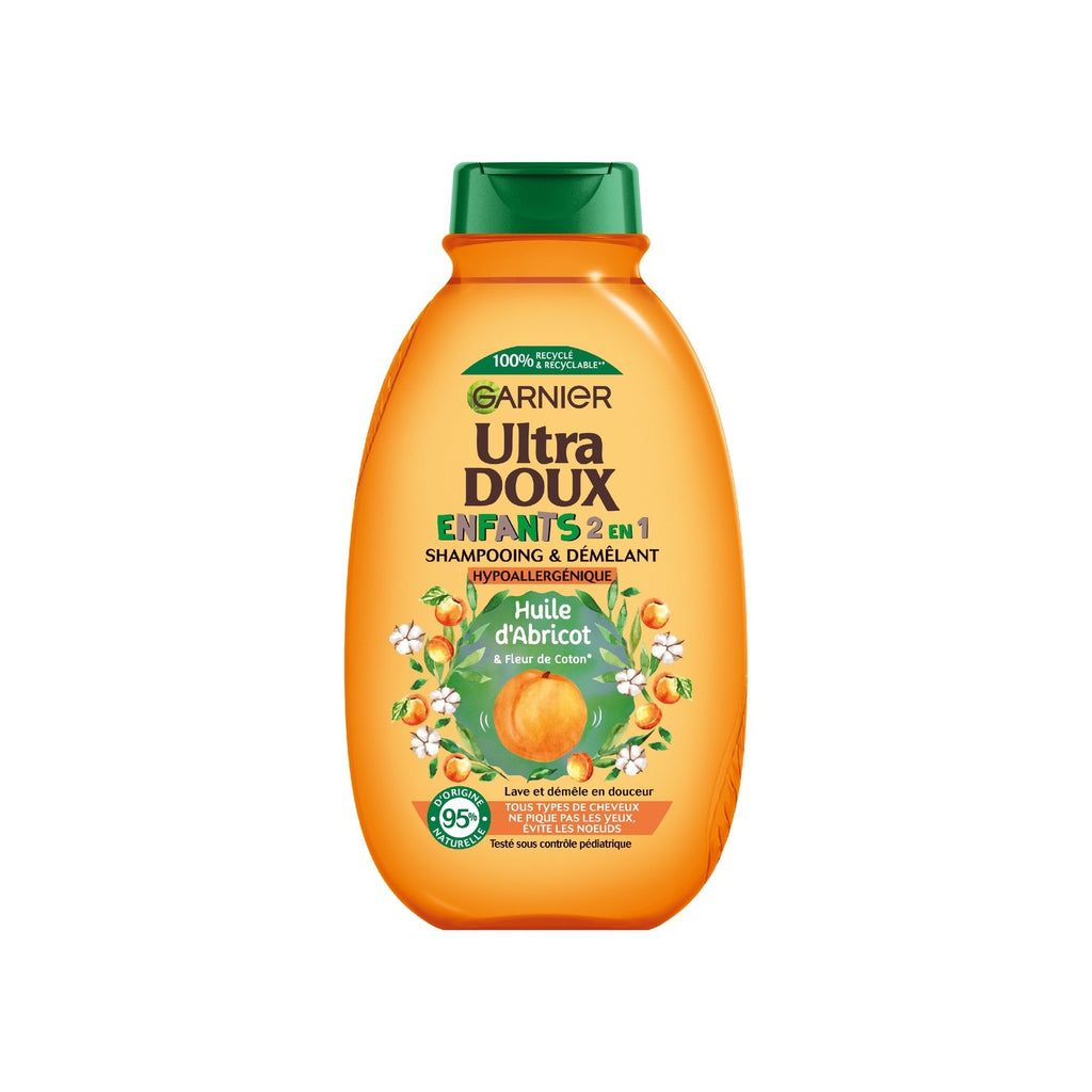 GARNIER Ultra Doux Shampoing 2en1 Démêlant Enfant (Abricot et Fleur de Coton) - 300ml
