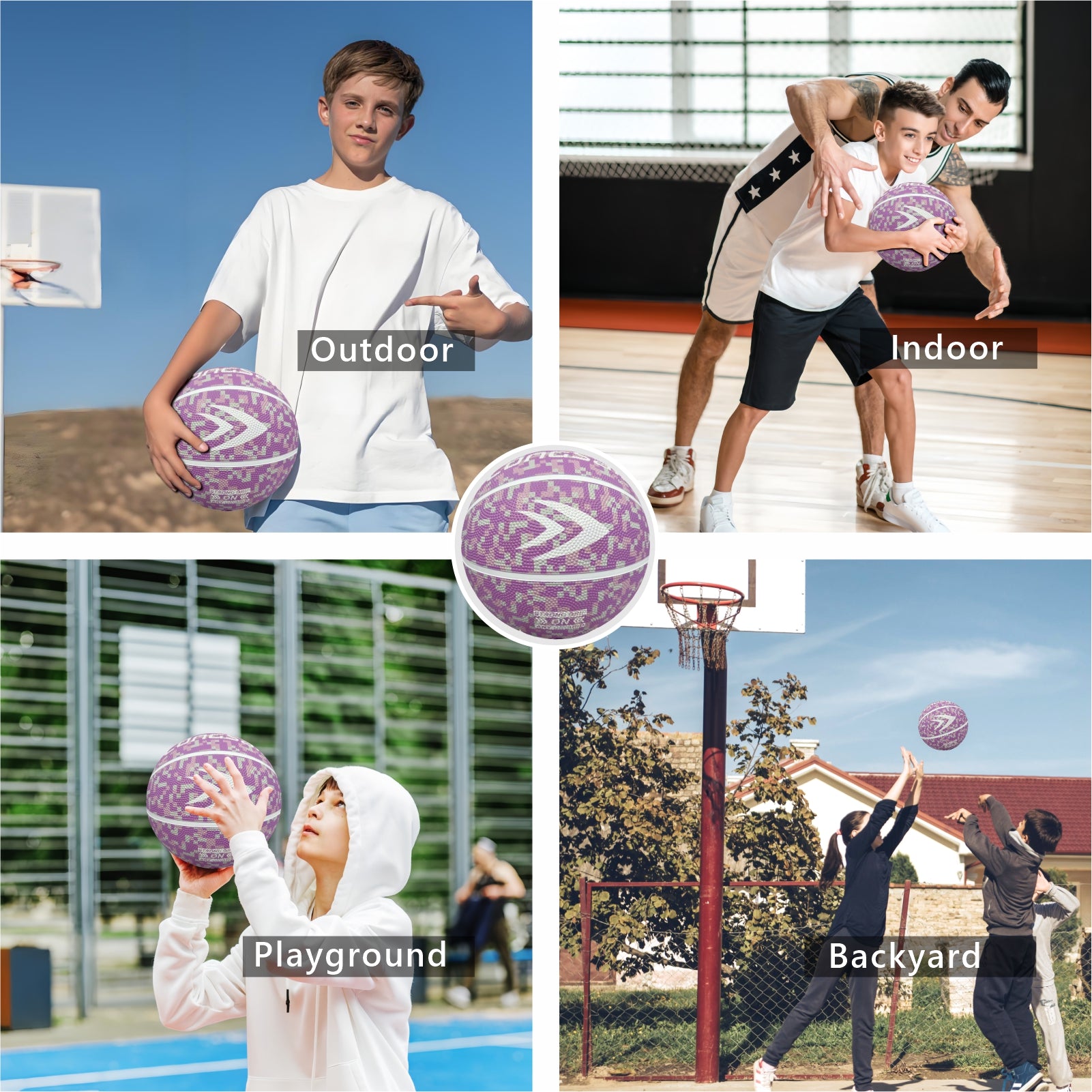 LONGSAIL Ballon de basket-ball en caoutchouc haute qualité 27,5 po Taille 5# Rose lavande