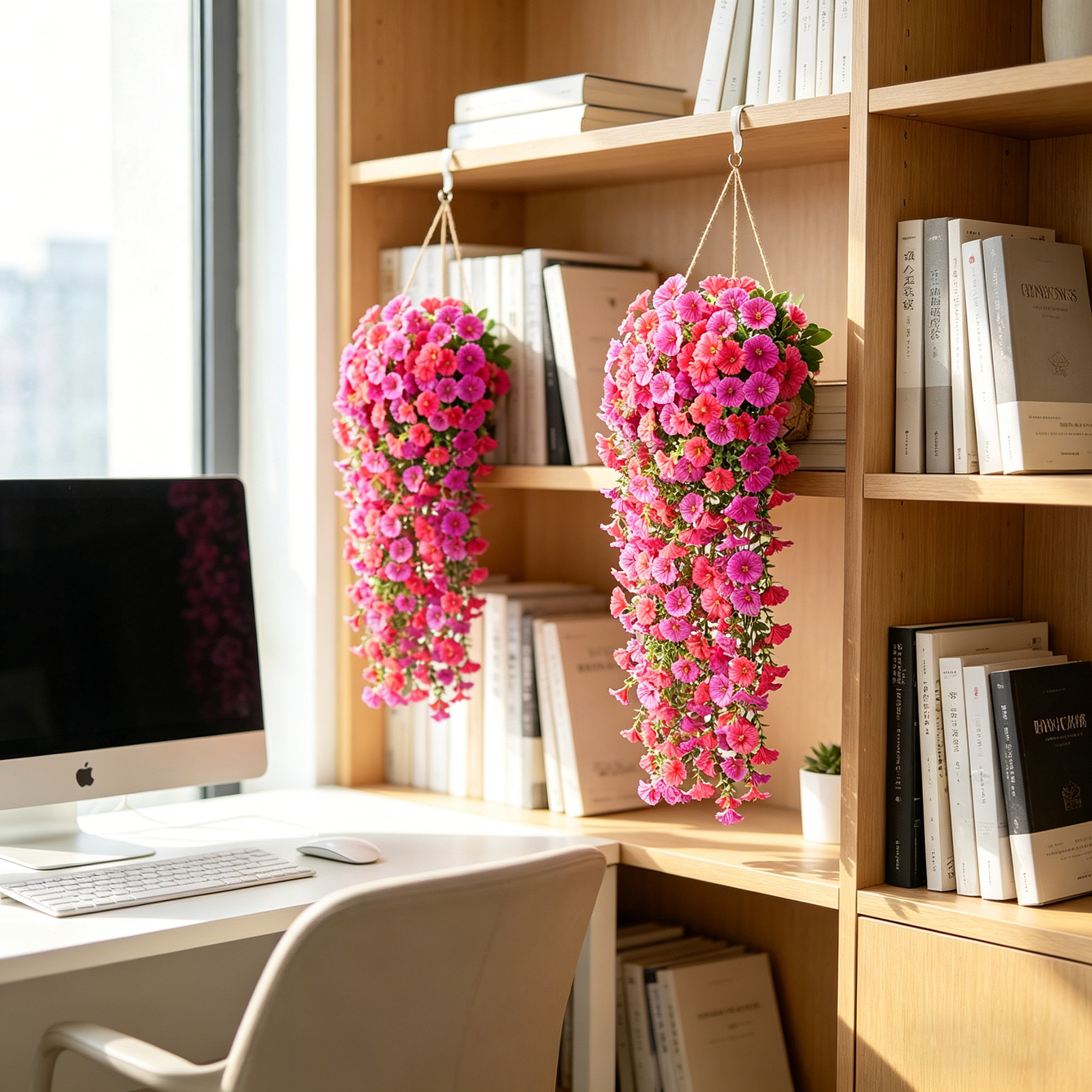 Yuejia 4 pièces 30 po/76 cm Fleurs artificielles d’extérieur, fausses fleurs artificielles suspendues d’extérieur, fleurs suspendues réalistes