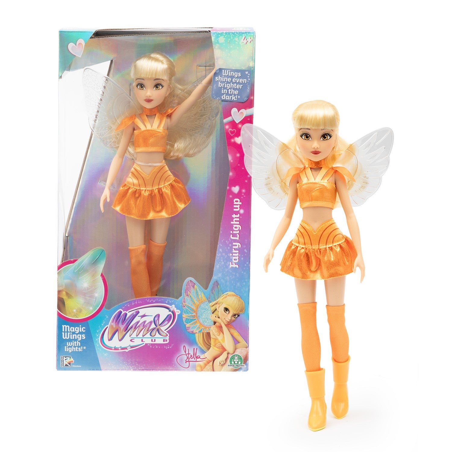 WINX CLUB Poupée articulée Stella avec ailes lumineuses pour les enfants dès 3 ans - 26 cm