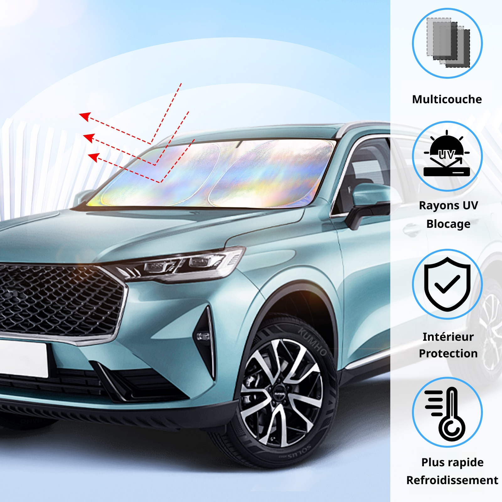 Voile d'ombrage pour voiture Modèle holographique - Grand 145*80
