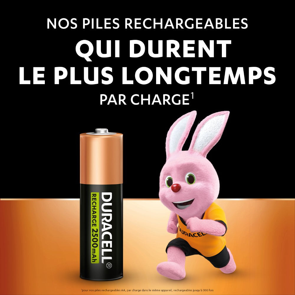 Duracell Piles AAA rechargeables (Lot de 8), 900 mAh, NiMH, Préchargées, Nos piles rechargeables les plus endurantes, Emballage recyclable 0 % plastique