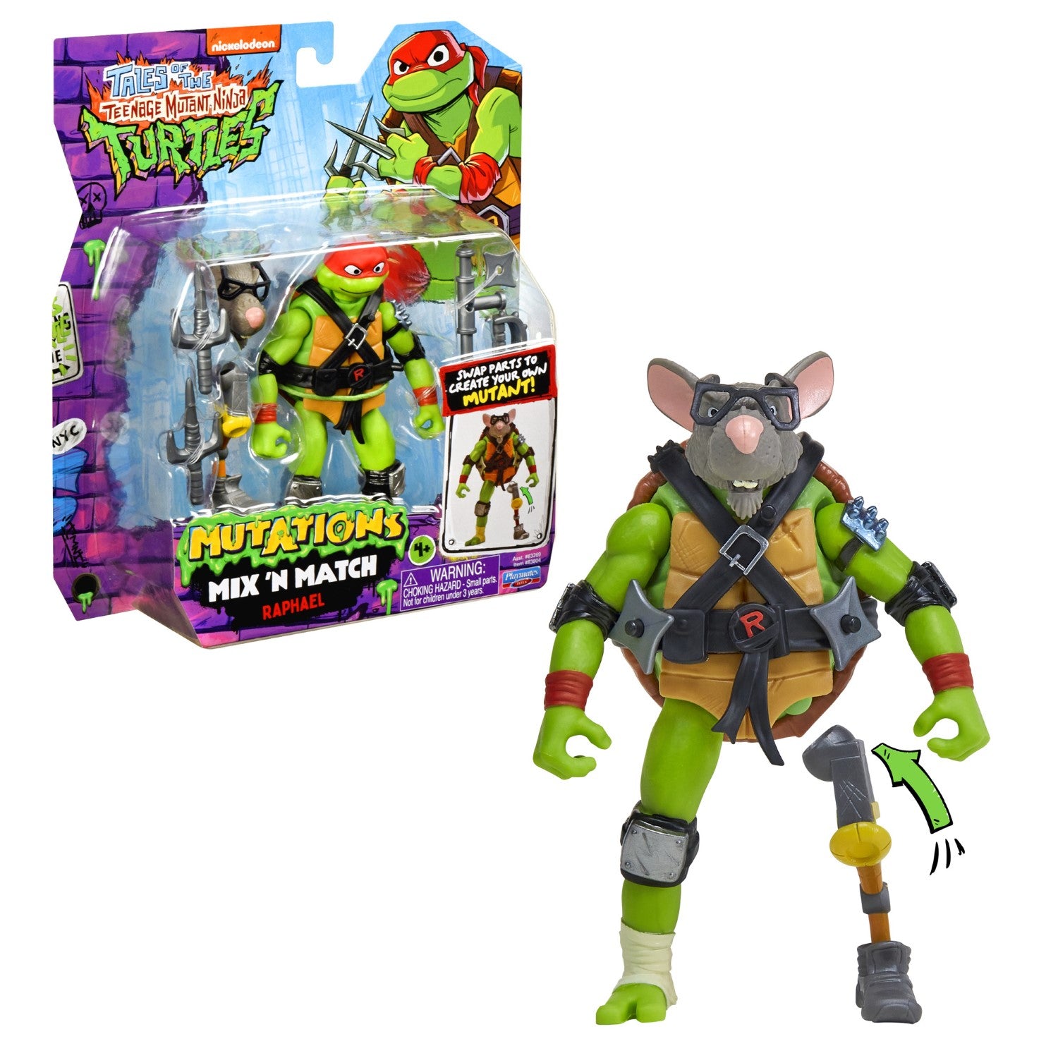 TORTUES NINJA Tortues Ninja, Figurine articulée 12 cm avec accessoires, Mix & Match, Raphael, pour les enfants à partir de 4 ans, T02016