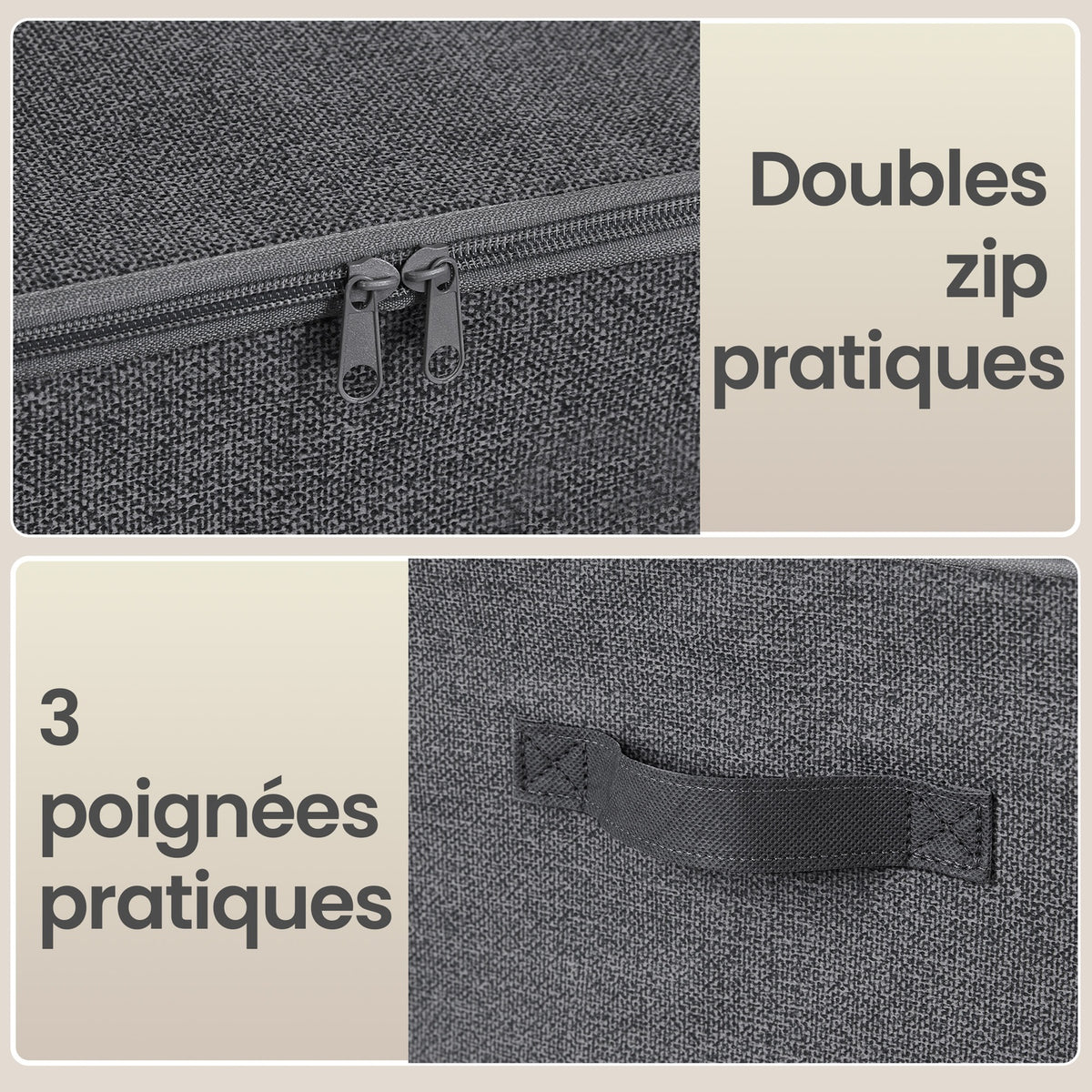 JOYFURNOS Boîtes de rangement pliables, lot de 6, organiseur de vêtements zippé avec couvercles solides et poignées renforcées, grande capacité de 30L par boîte