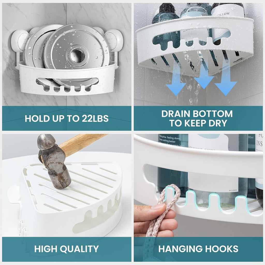 Taili Lot de 2 paniers d'angle de douche à ventouses, panier de rangement pour salle de bain, organisateur mural pour shampoing et après-shampoing