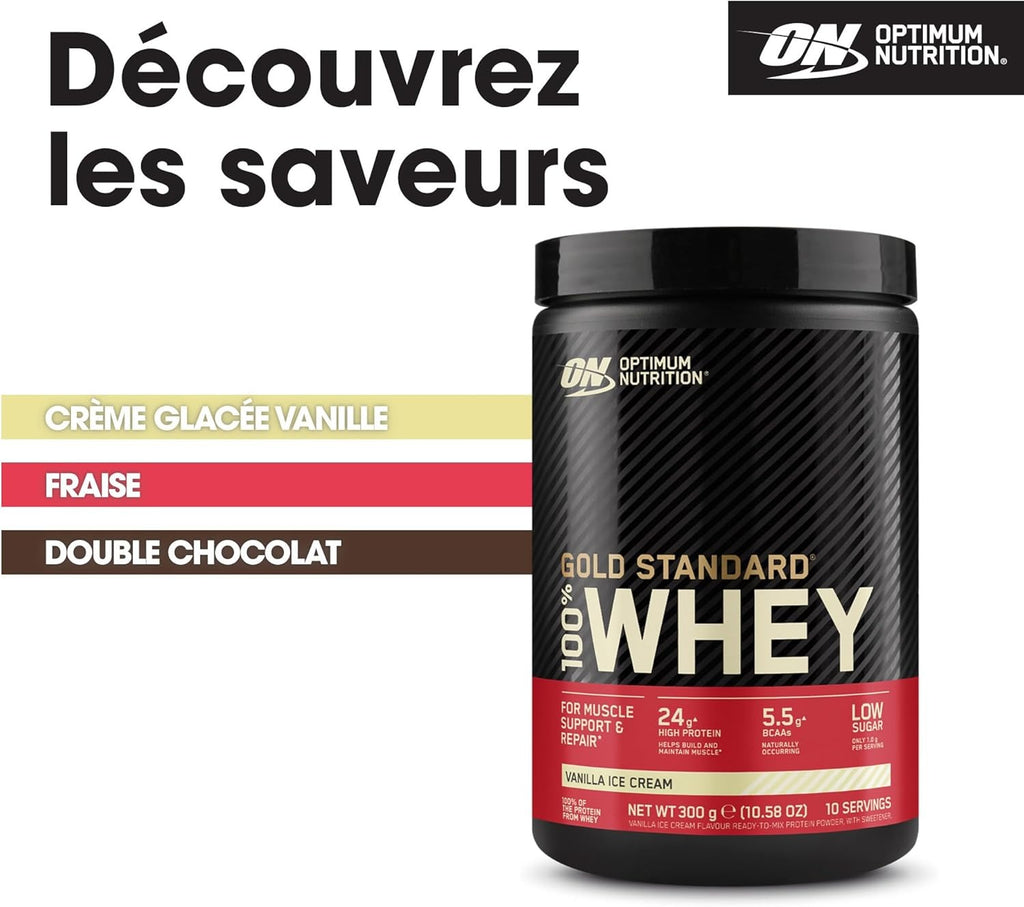 Optimum Nutrition Gold Standard 100% Whey Protein, saveur glace vanille 300g (10 portions)