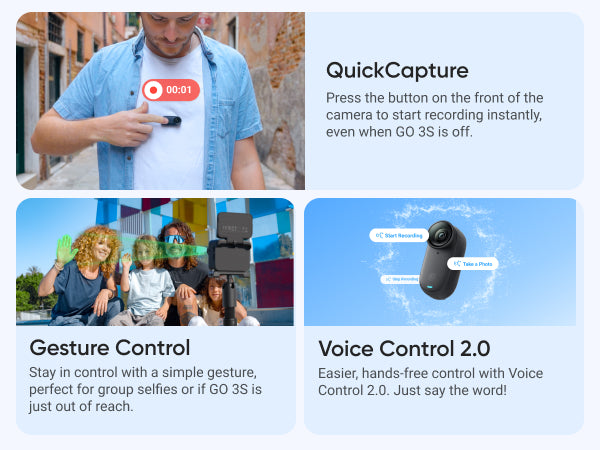 Insta360 GO 3S 128 Go - Mini caméra 4K portable, prises de vue POV à main levée, fixation partout, stabilisation, autonomie de 140 minutes, étanche jusqu'à 10 m, montage par IA, Apple Find My, noir, pour vlogs, voyages et activités de plein air