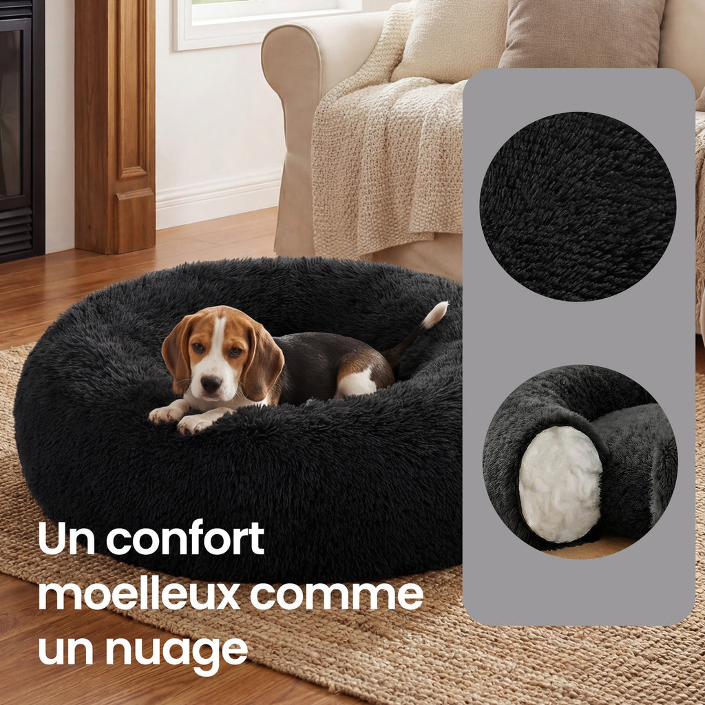 JOYFURNOS Lit pour cage pour chien JOYFURNOS en peluche donut avec housse amovible et lavable, noir, 70 x 20 cm