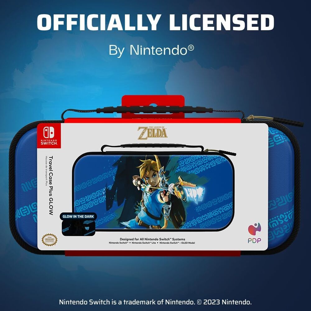 PDP Sacoche Rigide Travel Case Plus Nintendo Switch, Switch Lite et OLED- Grandes et Petites Poches Accessoires - Licence Officielle The Legend of Zelda - Design Lumineux 3D