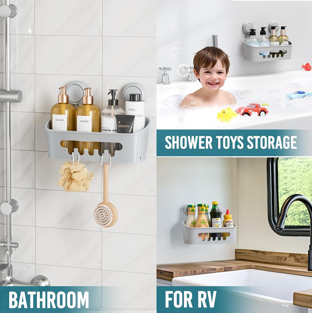 Taili Panier de douche à ventouse, Organiseur de salle de bain robuste, Étagères amovibles pour intérieur de douche, Support pour shampoing