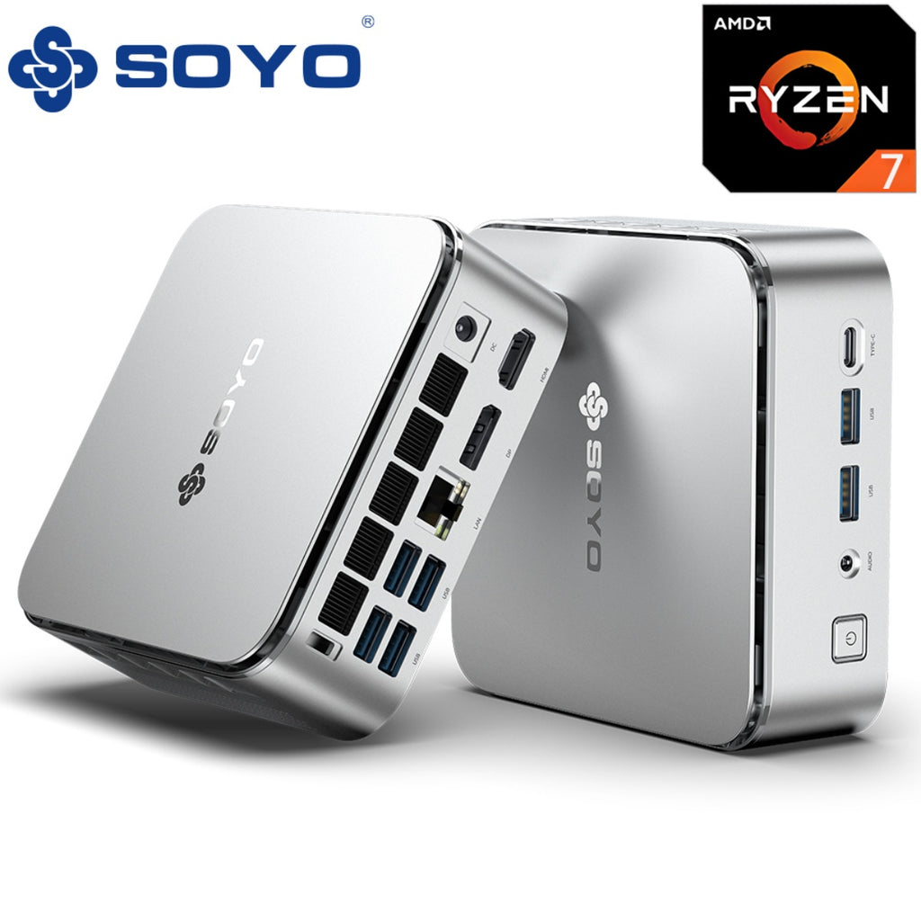 SOYO S4PLUS Mini PC Ryzen 7 H 255 (8 cœurs / 16 threads, jusqu'à 4,9 GHz) Mini ordinateur de bureau 24 Go LPDDR5 RAM 512 Go SSD PCIe 3.0