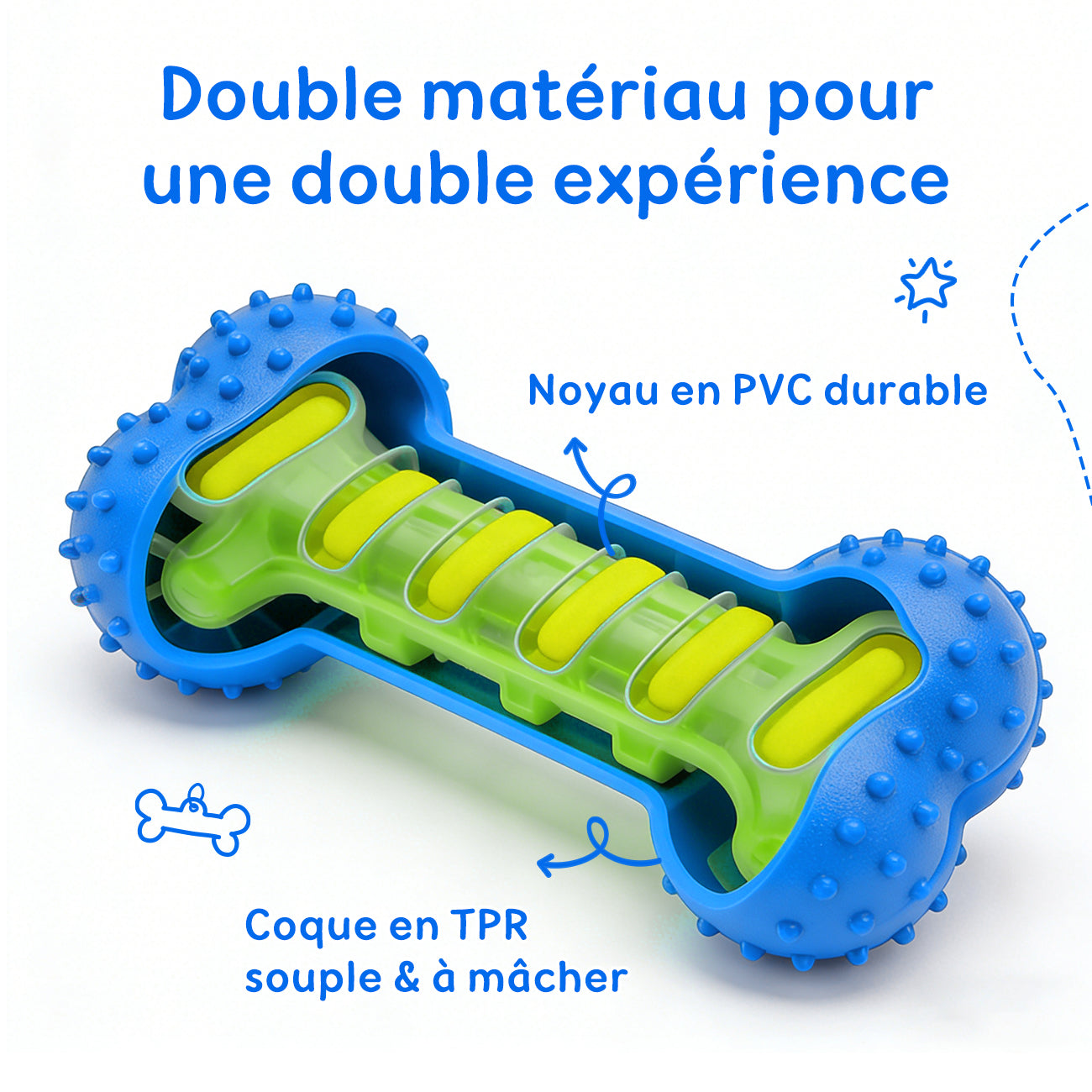 BLINKIT Jouet sonore os en TPR et PVC pour petits et moyens chiens