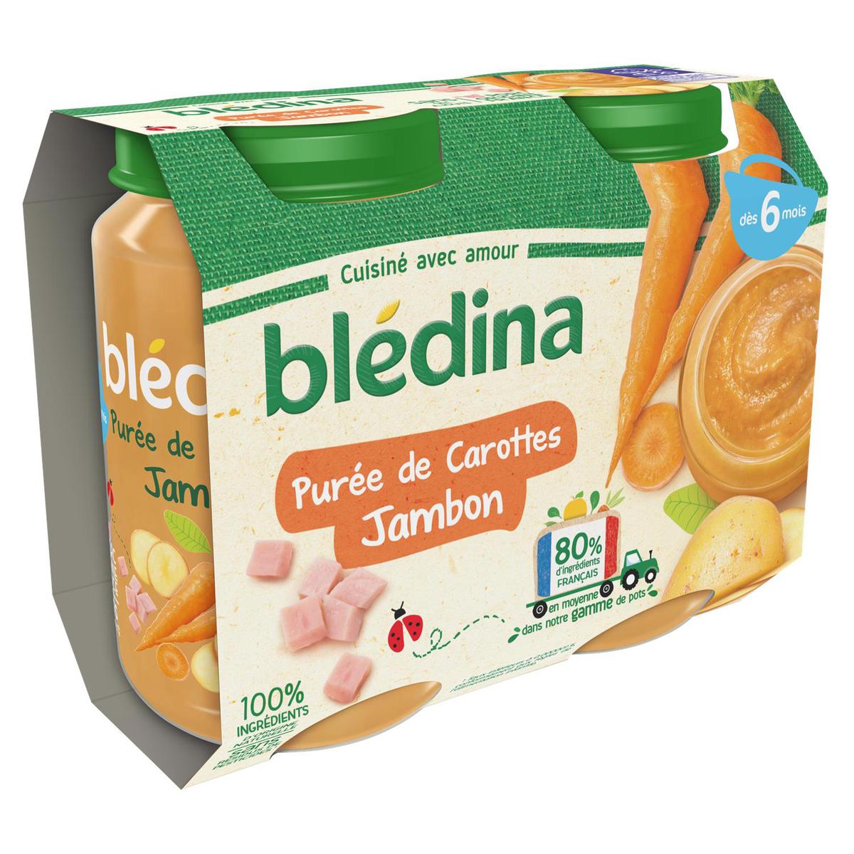 BLEDINA Pot salés de purée de carottes jambon dès 6 mois 2x200g