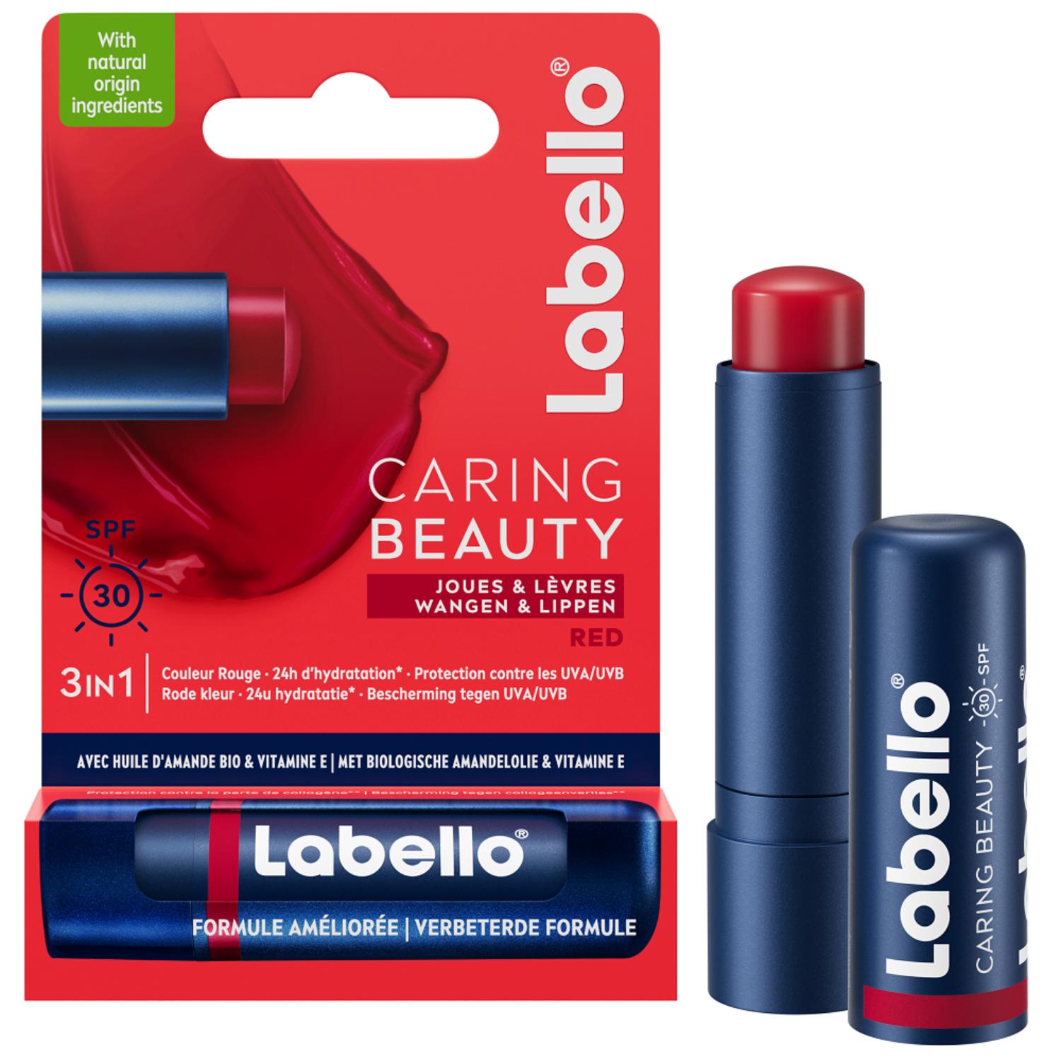Labello Lèvres Stick Baume à Lèvres Caring Beauty Rouge FPS30