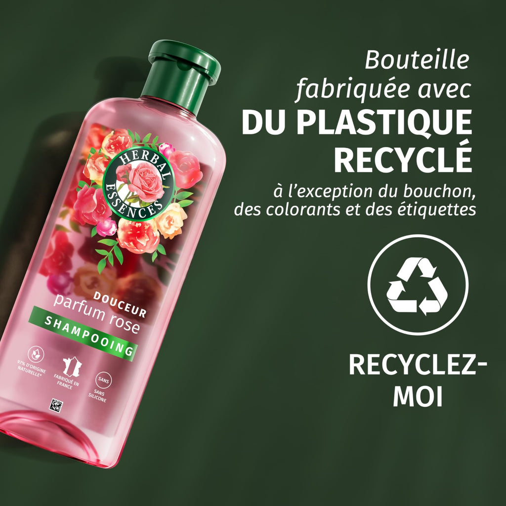 Herbal Essences Routine Douceur Parfum Rose avec Shampooing 250 ml, Après-Shampooing 200 ml, Masque 500 ml Et Spray Tout-en-Un Léger 145 ml