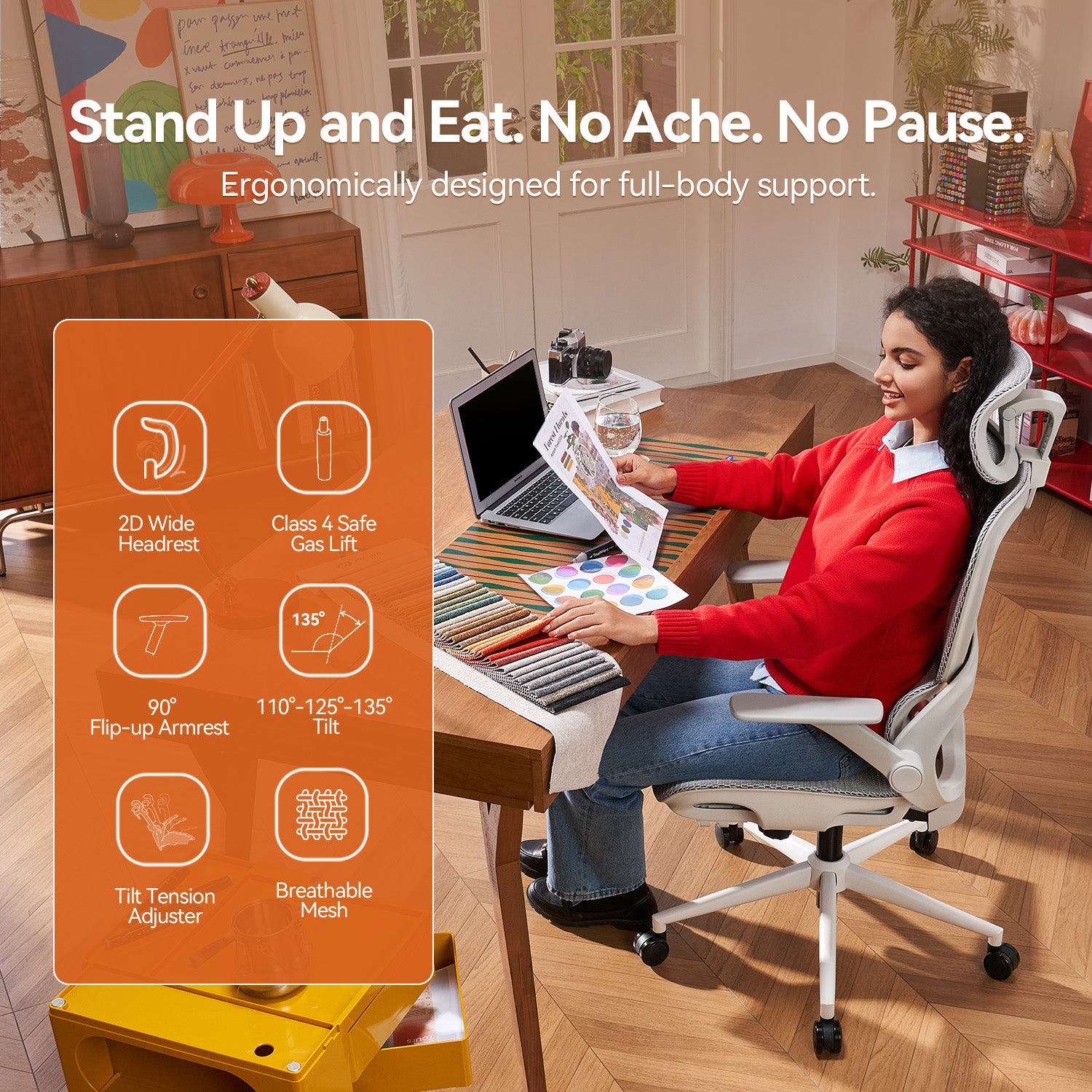 SIHOO B100JT Chaise de Bureau avec Repose-Pieds, Chaise de Bureau Ergonomique Confortable, Chaise Informatique à Dossier Haut avec Soutien Lombaire Adaptatif et Large Appui-Tête