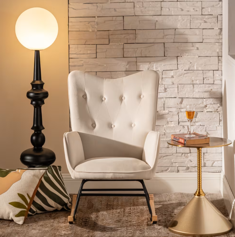 Fauteuil à bascule de loisirs en velours blanc cassé