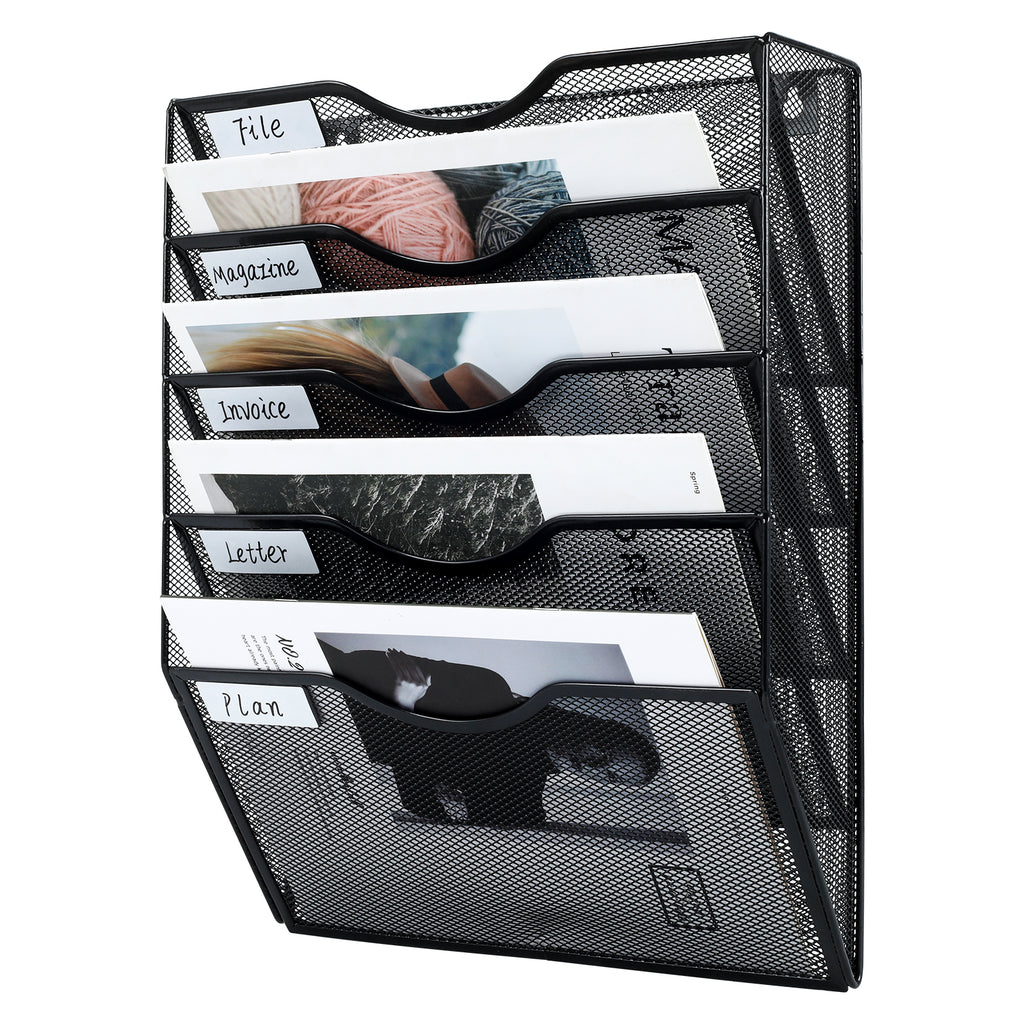 Senhoglb Porte-documents mural en maille A4 à 5 niveaux, Noir, Vente du Nouvel An, Meilleures idées cadeaux