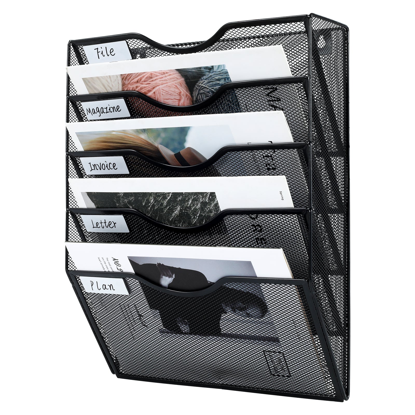 Senhoglb Porte-documents mural en maille A4 à 5 niveaux, Noir, Vente du Nouvel An, Meilleures idées cadeaux