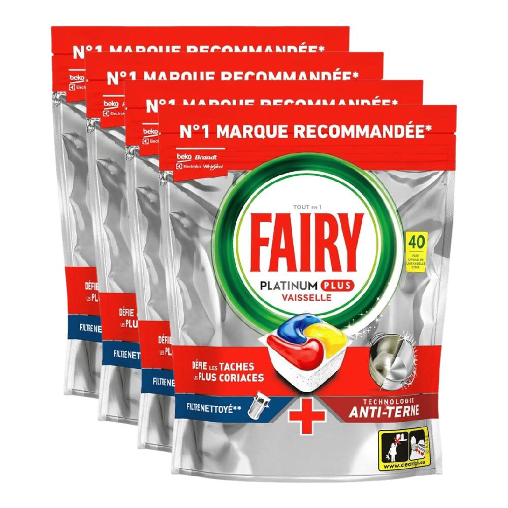 Fairy Platinum Plus Citron Tablettes Lave-Vaisselle 4 x X40 (= 160 Tablettes)