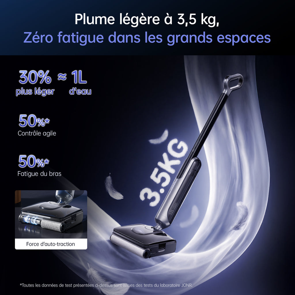 JONR H2 aspirateur laveur 20 000 Pa, nettoyage des sols sans fil, position allongée à plat à 180°, conçu pour une combinaison d’aspirateur et de serpillière pour sols durs