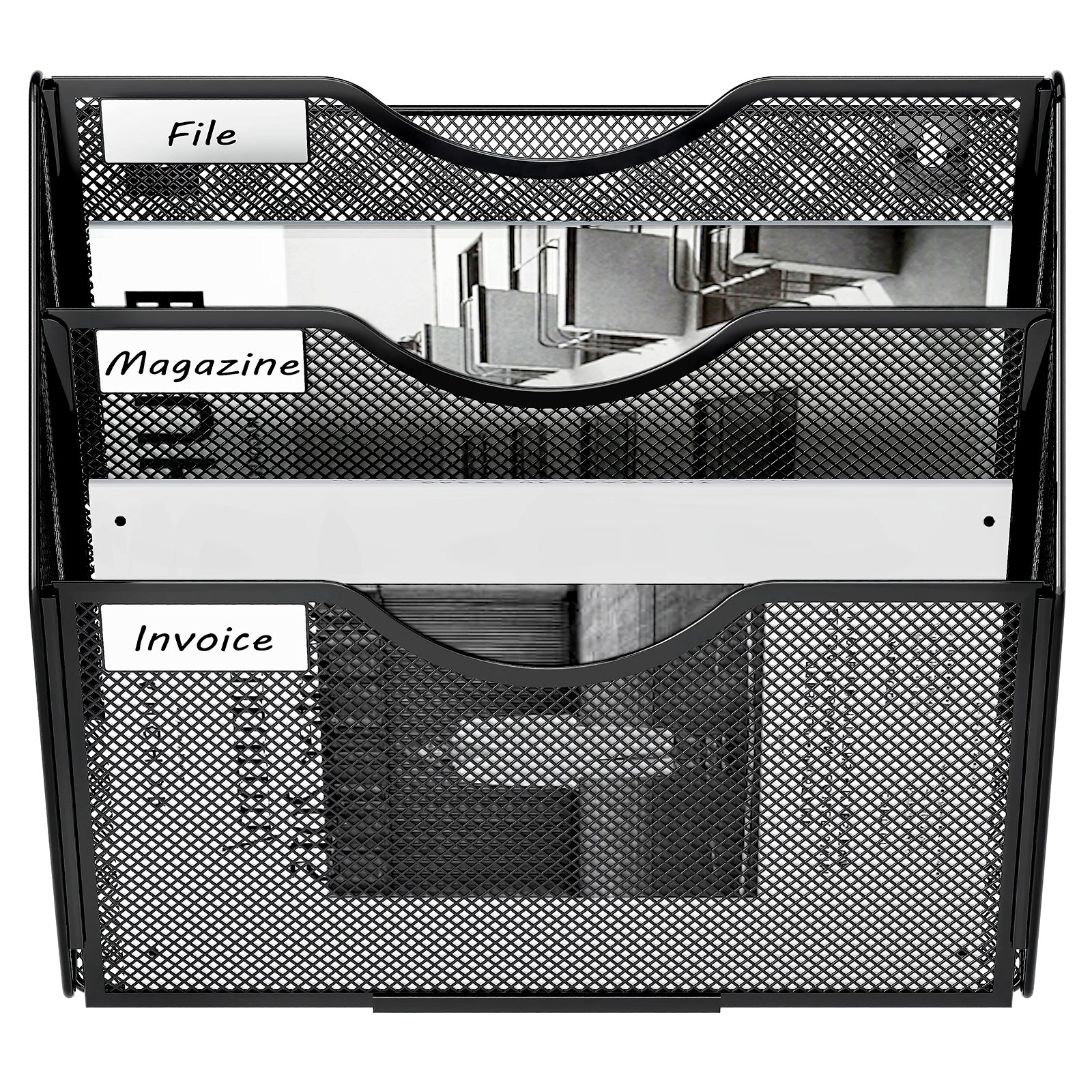 Senhoglb Porte-documents mural en maille A4 à 3 compartiments - Noir