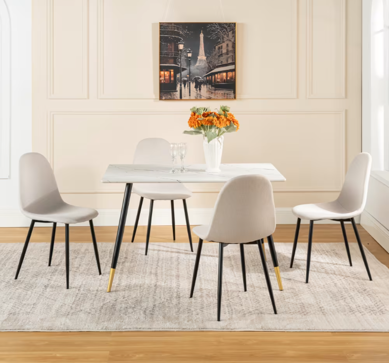 URBAN MEUBLE Table à manger rectangulaire effet marbre blanc - 110 x 70 x 75 cm