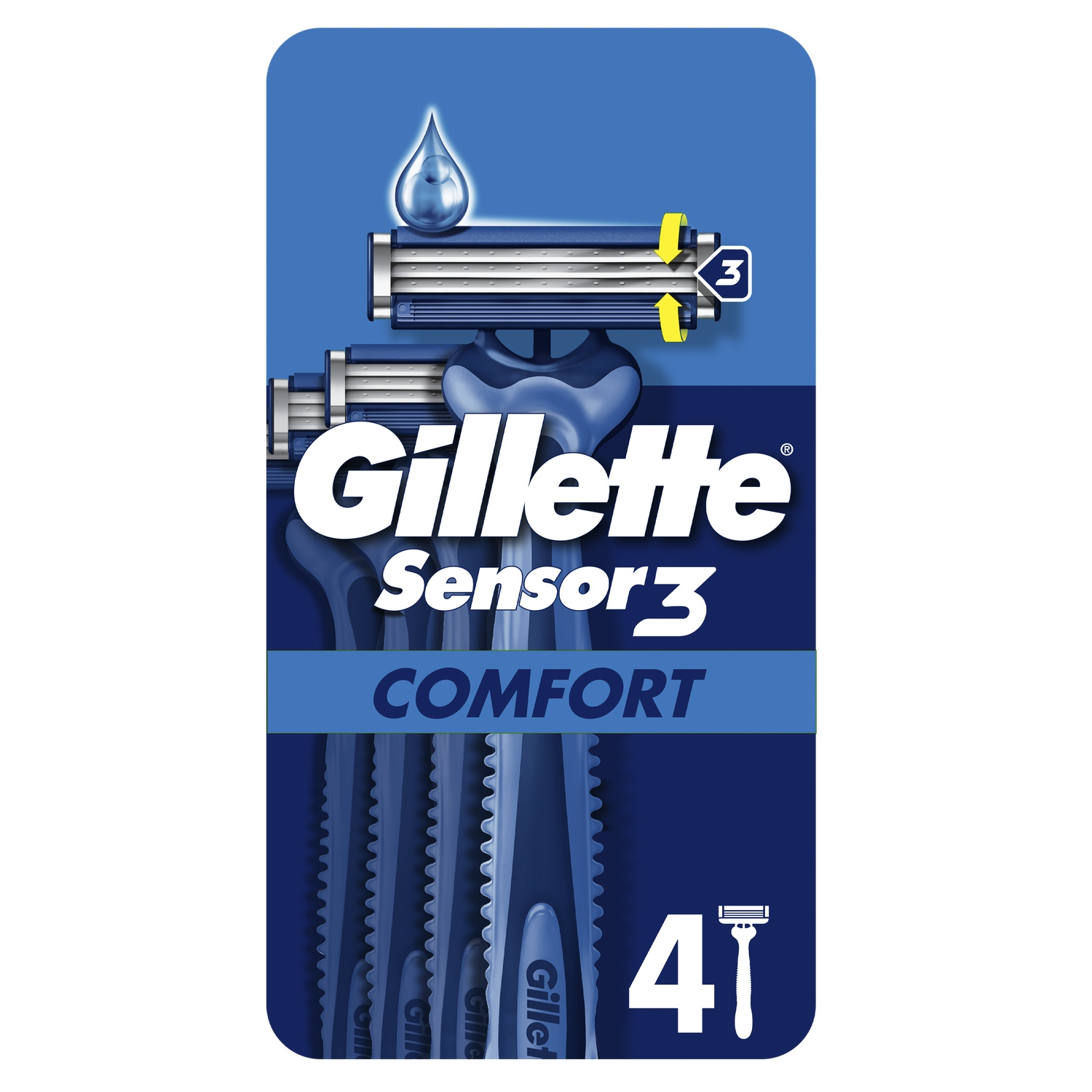 Gillette Sensor 3 Comfort Rasoirs Jetables - Lot de 4