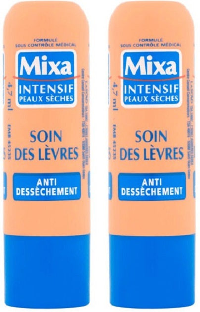 Mixa Soin des lèvres intensif anti-sécheresse pour peau sèche, 9,4 ml (Lot de 2)