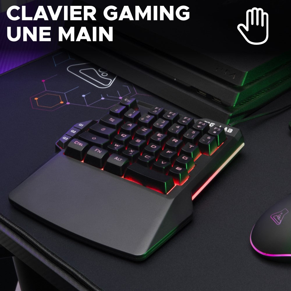 THE G-LAB KEYZ THORIUM Clavier Gaming à Membrane Filaire RGB Gauchère (Une Main) - AZERTY - Noir