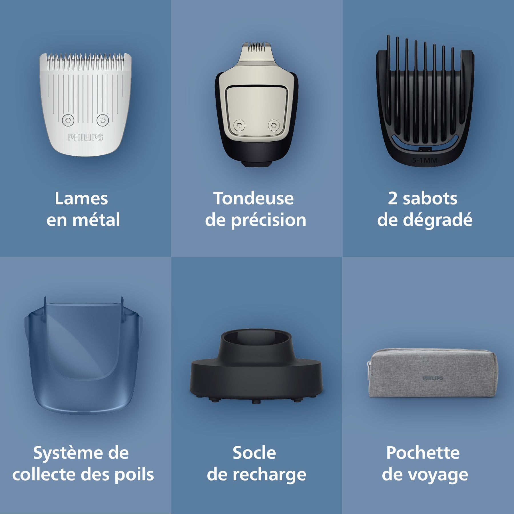 Philips Series 7000 BT7665/15 Tondeuse à barbe professionnelle avec compartiment de collecte des poils, 40 hauteurs de coupe, lames métal auto-affûtées, sabots pour dégradés, 120 min d'autonomie - Noir
