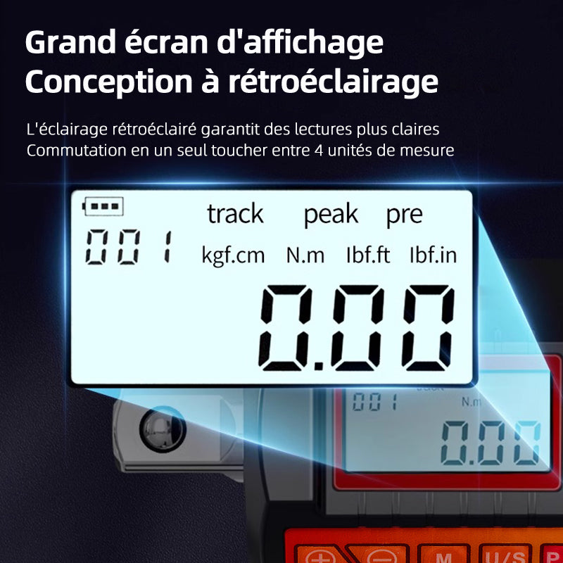 MOVECRAB Adaptateur de couple numérique 6-200N.m, entraînement 1/2", avec adaptateurs pour 3/8 et 1/4", pour clé dynamométrique électronique