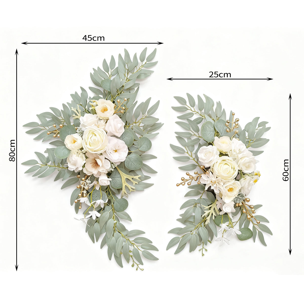 Wei's moment Guirlande de fleurs artificielle pour arche Lot de 2 pour panneaux de bienvenue de mariage Guirlande florale panneaux de cérémonie de réception de mariage Décoration (Blanc)