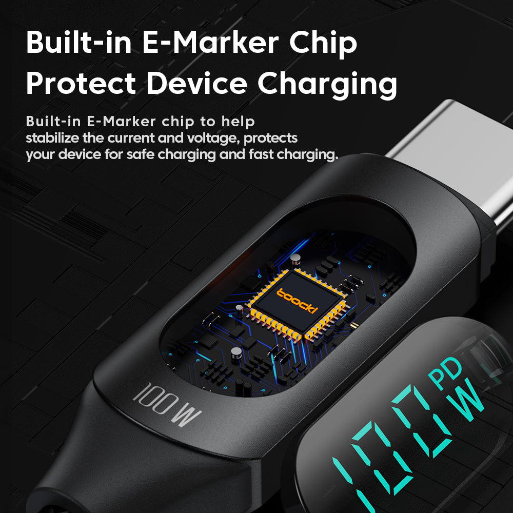 Toocki Câble USB-C 1 m 100 W charge rapide avec affichage LED compatible avec iPhone 17, 16, 15 Pro Plus, Pro Max Air, iPad Pro, Samsung Galaxy S24, S23, Switch, MacBook Air, Pixel