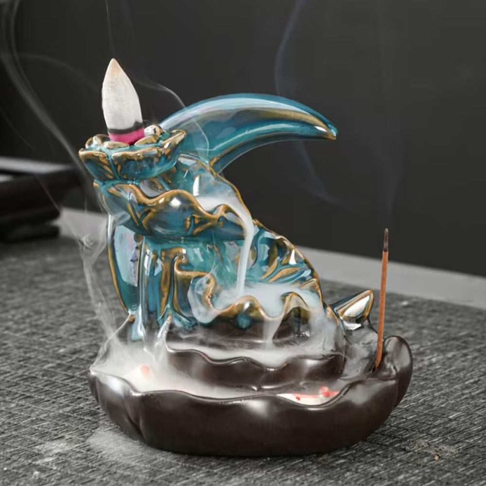 Ju7cer 1 pc brûleur d'encens en céramique cuit au four (design lotus) - idéal pour la décoration de Noël de la maison et l'exposition au sol, support d'encens