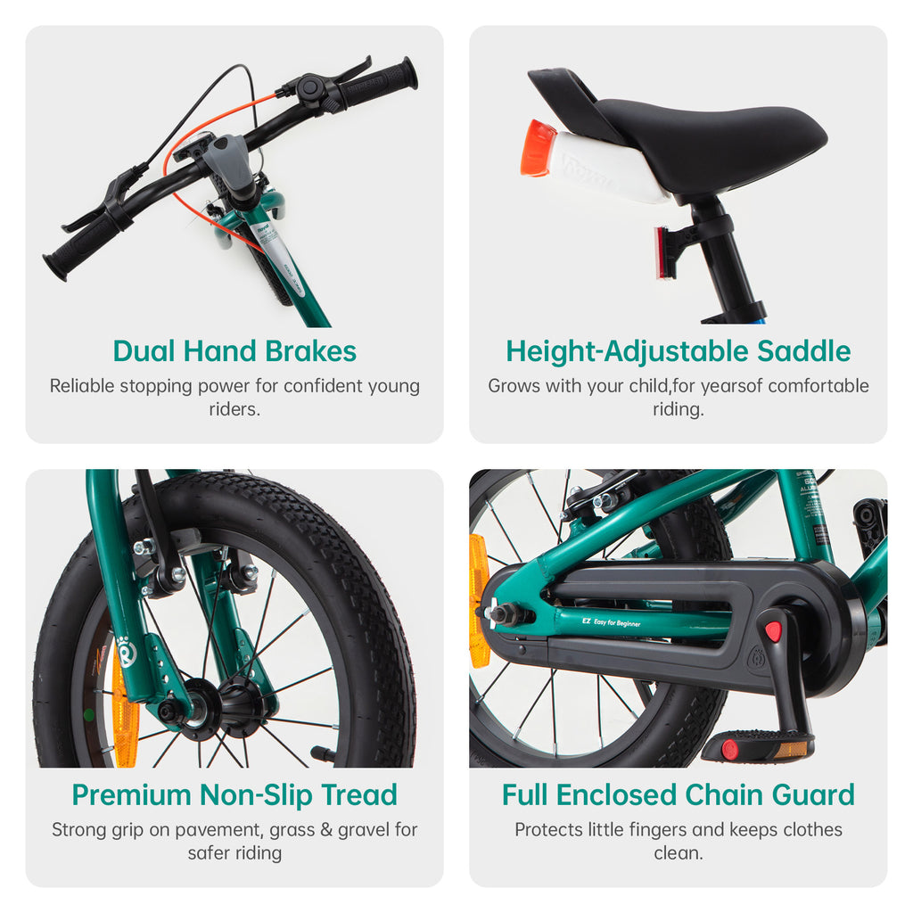 RoyalBaby Vélo pour enfants + Aluminium EZ Freestyle + 14 pouces Vert, Poids net 7.4 kg
