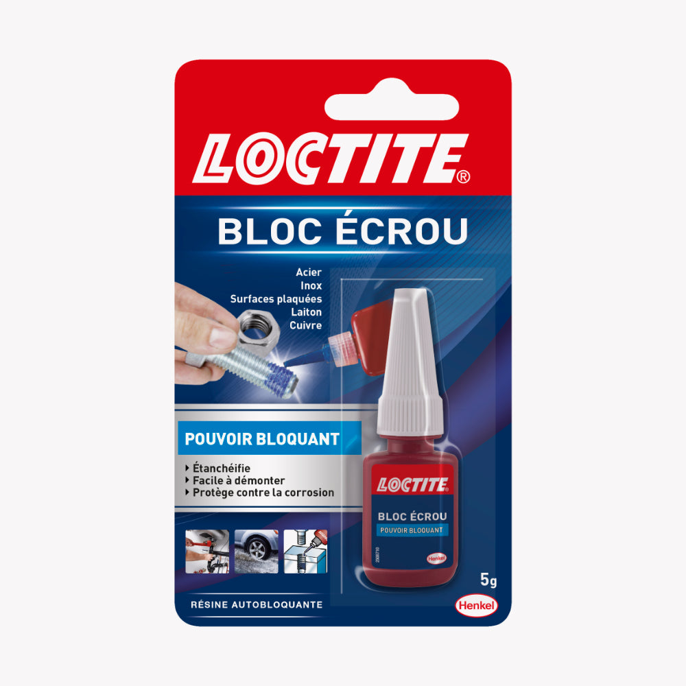 Henkel LOCTITE Colle Bloc Écrou (flacon 5 ml) - Résine autobloquante pour éviter le desserage par vibration de boulons, écrous, vis