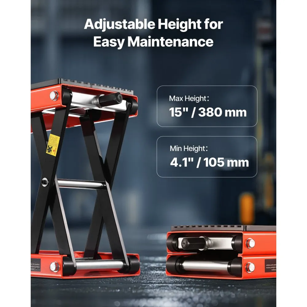 VEVOR Cric élévateur à ciseaux pour moto, Capacité 544 kg, Hauteur réglable 105 à 380 mm, Élévateur à vis robuste avec clé à cliquet pour entretien de motos, quads et motos tout-terrain